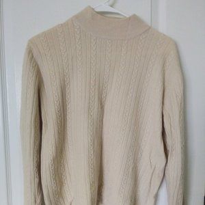 Ivory Cable Knit Cashmere Mock Neck Sweater